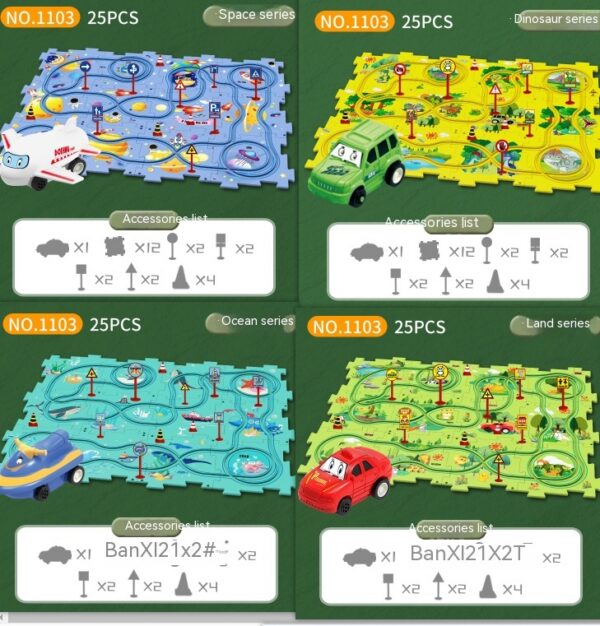 Children Puzzle Electric Railroad Speeder DIY Assembly Electric Car Automatic Rail City Scene Construction Education Toy Gift